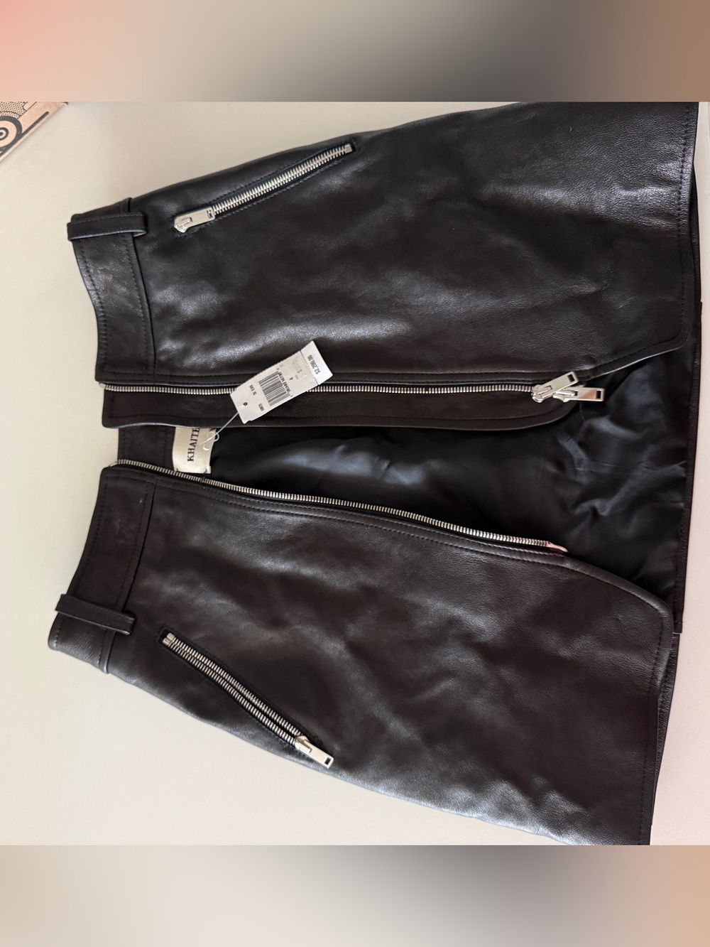Khatie Womens Black Leather Zip Moto Skirt